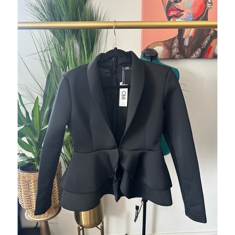 CBR Black Peplum Scuba Knit Blazer Style Top - Size Medium